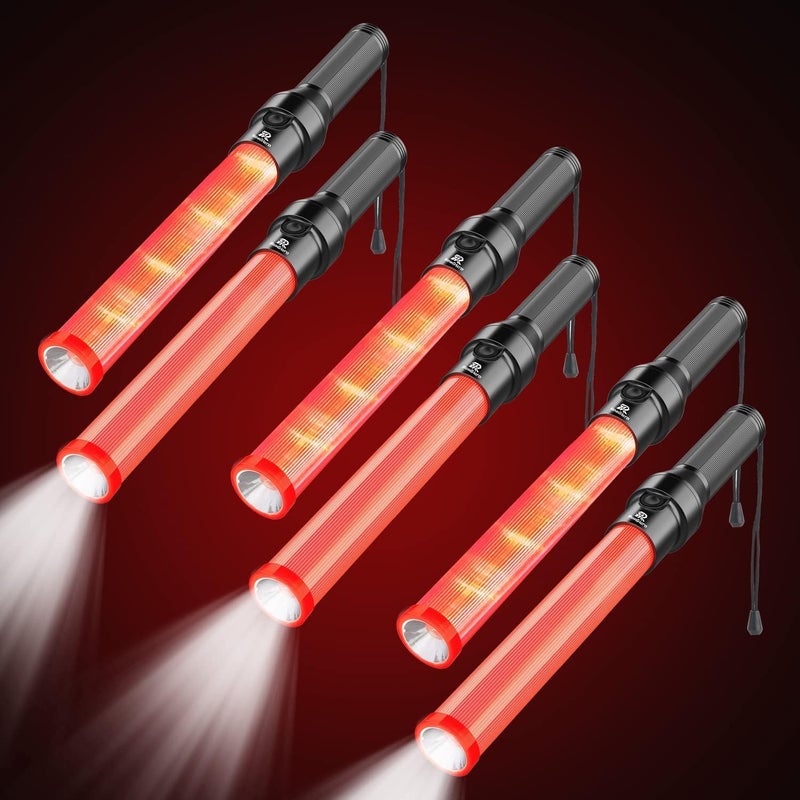 RoadHero 6 Pack Traffic Wands, 16 Inch Led Traffic Control Baton, Night Safety Light Wand with 3 Flashing Modes, Air Marshaling Signal Wand Plus White LED on Tip for Airport, Parking, Car Directing - Image 1
